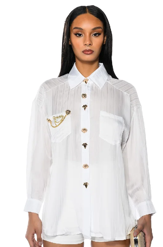 STAY FLY OVERSIZED BUTTON DOWN BLOUSE Elegant Office Blouse