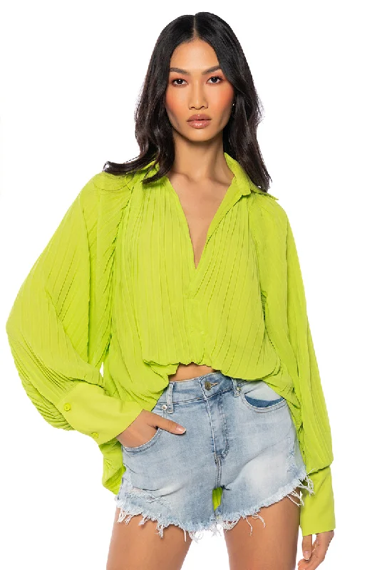 TALK TO ME PLEATED LONG SLEEVE BLOUSE Lightweight Chiffon Blouse