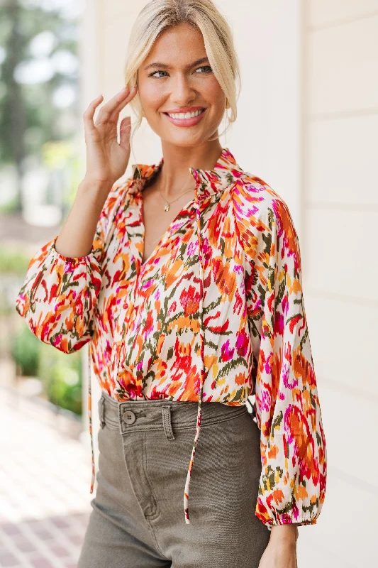 Thinking Of You Rust Orange Abstract Blouse Office-Ready Blouse