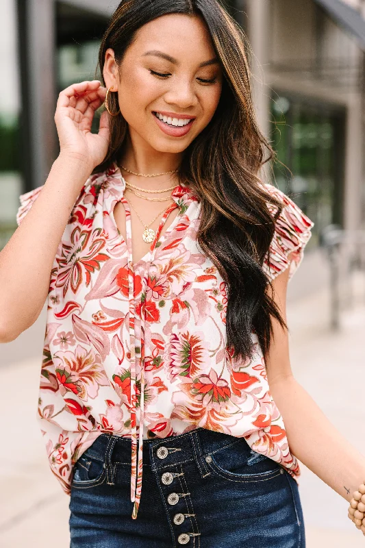 This Is The Day Ivory White Floral Blouse Wrap Front Blouse