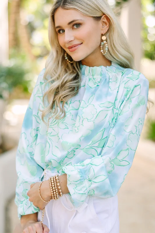 Be True To You Mint Green Abstract Floral Blouse Classic Minimalist Blouse