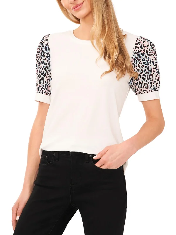 Womens Short Sleeve Animal Print Blouse Backless Summer Blouse