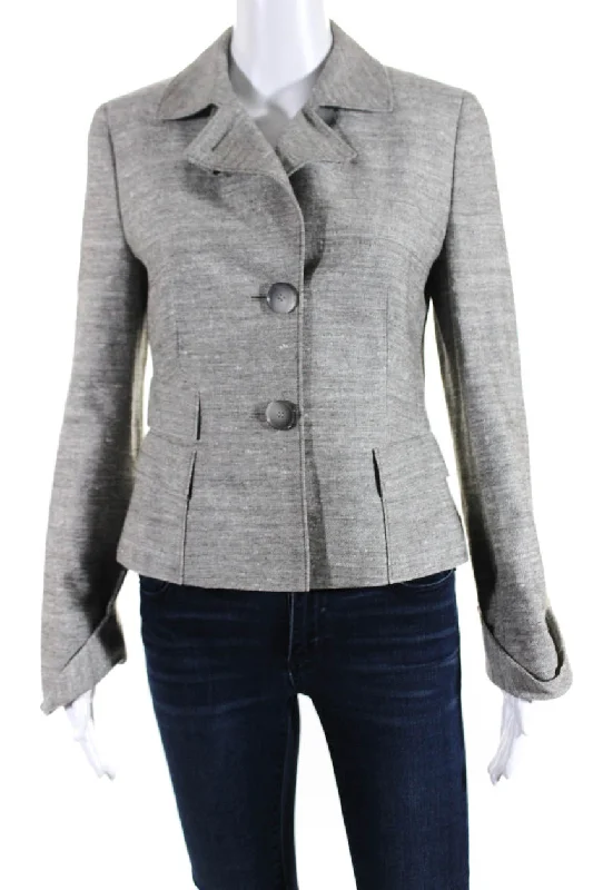 Akris Punto Womens Two Button Notched Lapel Light Jacket Gray Silk Fleece Nylon Spandex