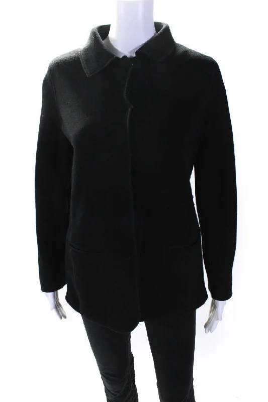 Armani Collezioni Womens Button Front Collared Knit Jacket Black Cotton Machine Wash Dry Clean Hand Wash