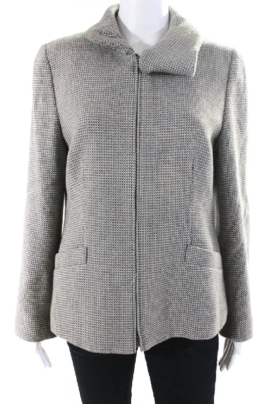 Armani Collezioni Womens Gray Textured Cowl Neck Long Sleeve Jacket Collared T-Shirt Boat Neck A-Line