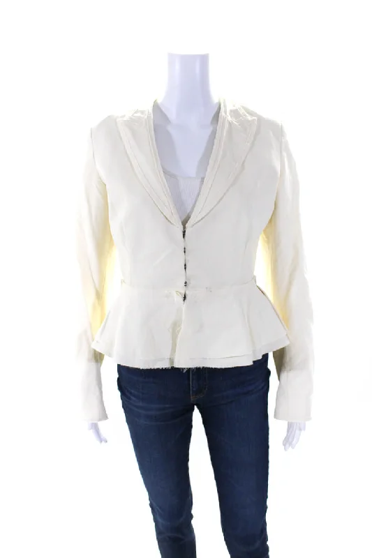 Brock Collection Womens Hook Front Pointed Lapel Jacket White Cotton Elasticated Padded Insulated