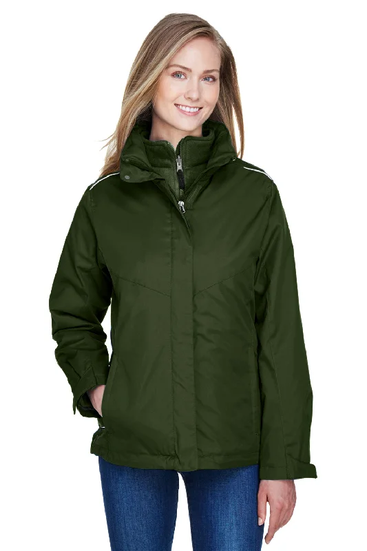 Core 365 Womens Region 3-in-1 Water Resistant Full Zip Hooded Jacket - Forest Green Fitted T-Shirt Seamless Stretchy