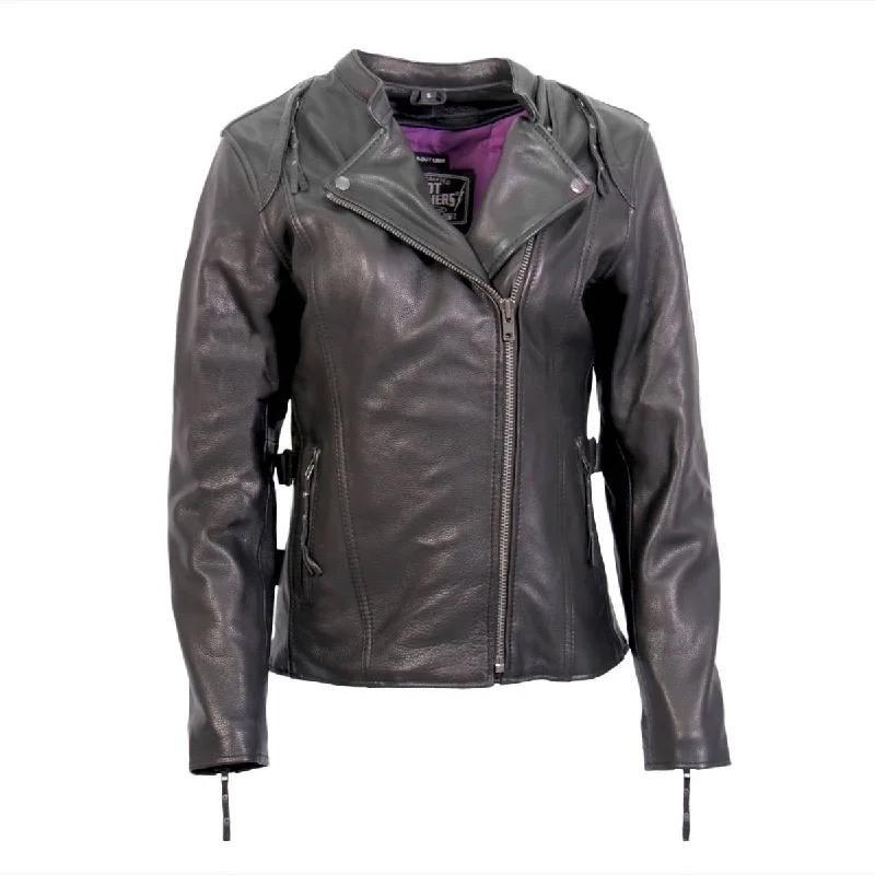 Hot Leathers JKL1032 Ladies Black Leather Jacket with Vented Side Zippered Front Buttoned Front Snap Front