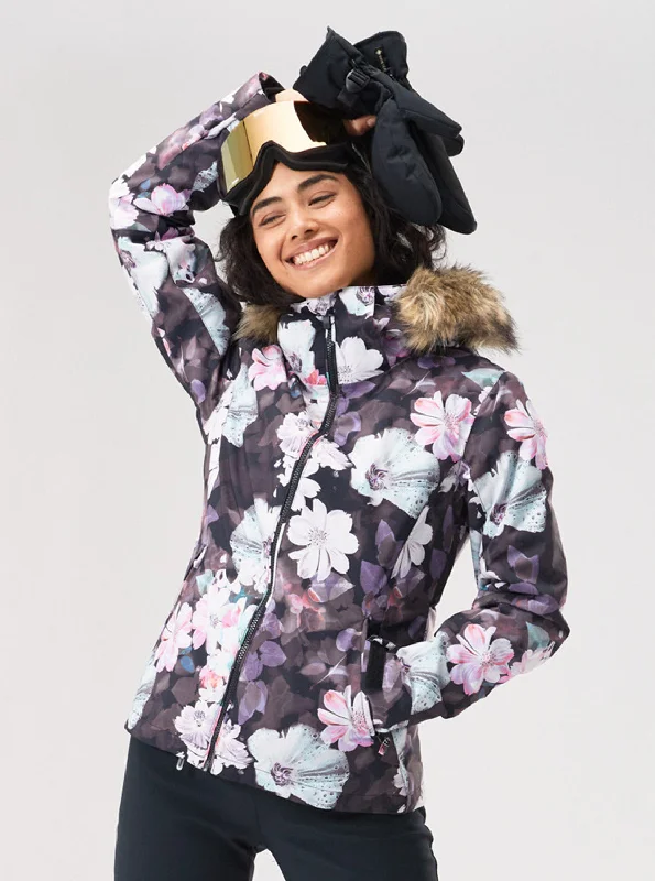 Jet Ski Technical Snow Jacket - True Black Blurry Flower Jersey Fabric Tulle Fabric Batik Fabric