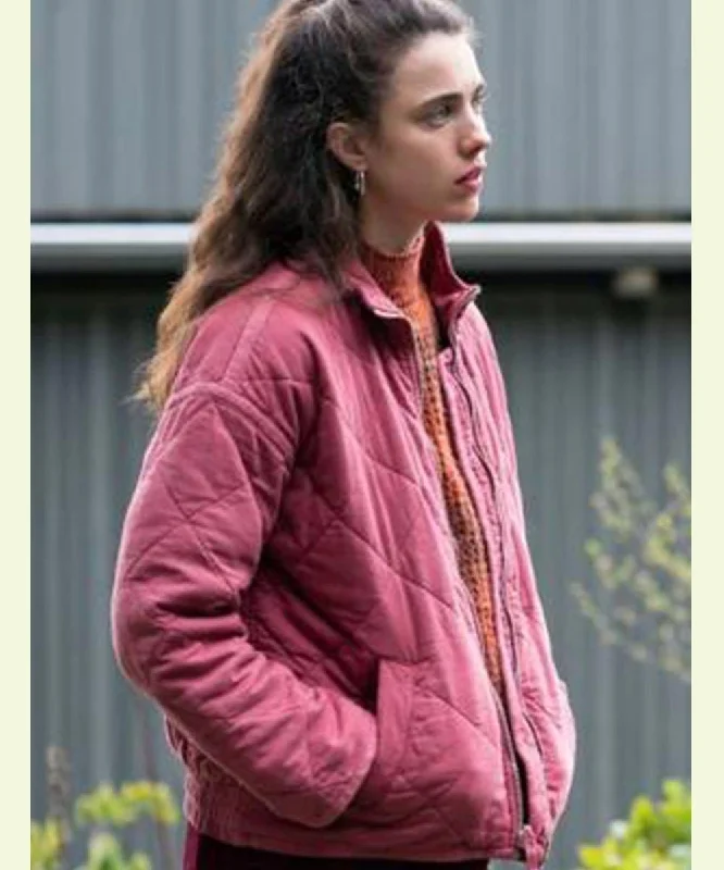 Maid Margaret Qualley Pink Jacket Zippered Front Buttoned Front Snap Front