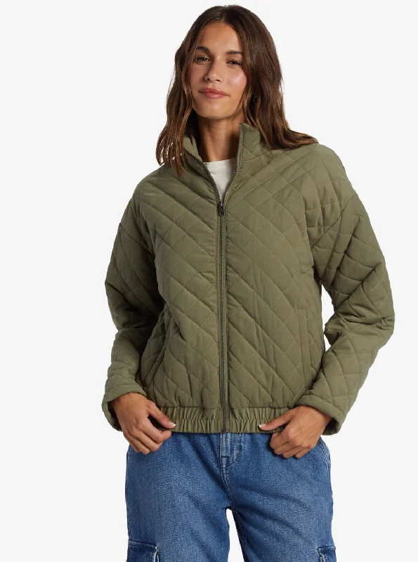 Path To Paradise Quilted Jacket - Deep Lichen Green Front Pockets Side Pockets Patch Pockets