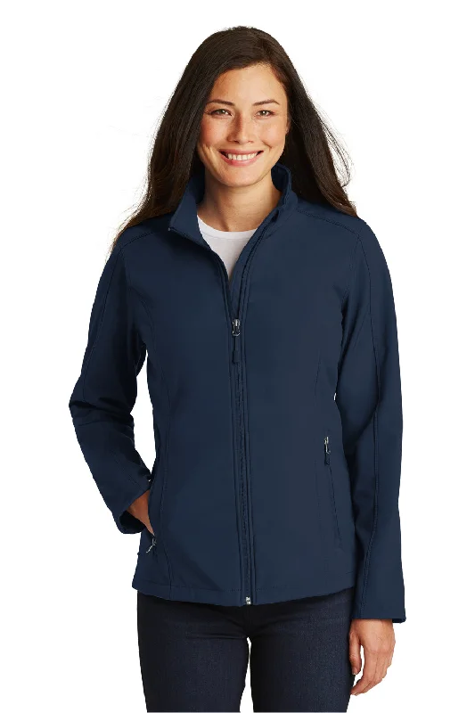 Port Authority Womens Core Wind & Water Resistant Full Zip Jacket - Dress Navy Blue Ribbed T-Shirt High Neck Heavyweight