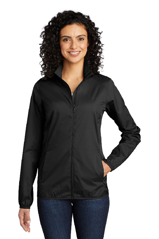 Port Authority Womens Zephyr Wind & Water Resistant Full Zip Jacket - Black Satin Blend Silk Blend Wool Blend