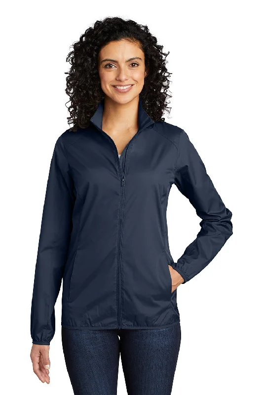 Port Authority Womens Zephyr Wind & Water Resistant Full Zip Jacket - Dress Navy Blue Striped Floral Plaid