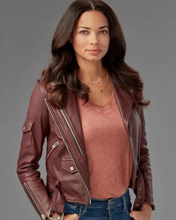 Redemption In Cherry Springs Rochelle Aytes Leather Jacket Oversized T-Shirt Spandex breathable