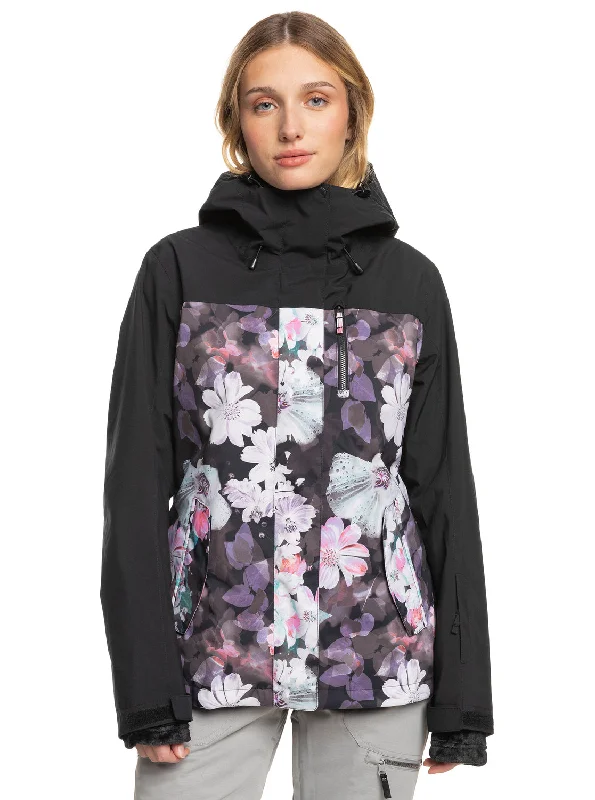 Roxy Jetty 3-In-1 Technical Snow Jacket - True Black Blurry Flower Chenille Blend Fleece Blend Nylon Blend