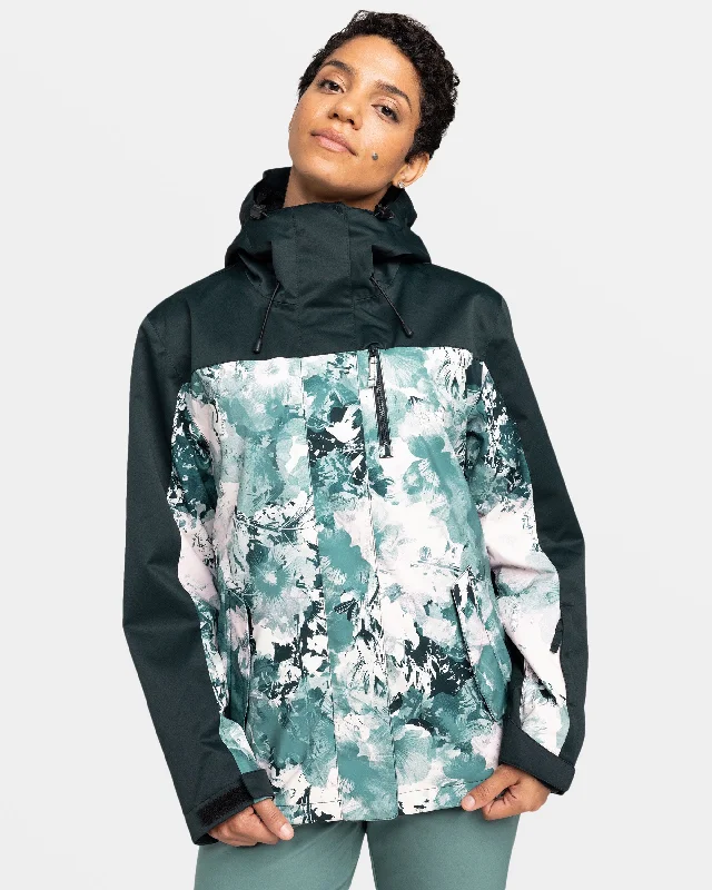 Roxy Jetty 3N1 Snow Jacket - Sea Pine Dreamy Picture Collared Crew Neck Turtle Neck