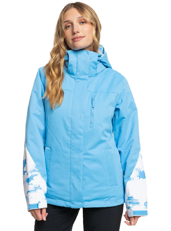 Roxy Jetty Block Technical Snow Jacket - Azure Blue Clouds Knit Fabric Woven Fabric Fleece Fabric