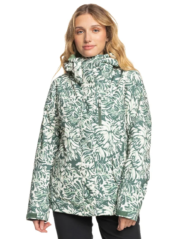 Roxy Jetty Technical Snow Jacket - Dark Forest Wild Sequined Glittery Shiny