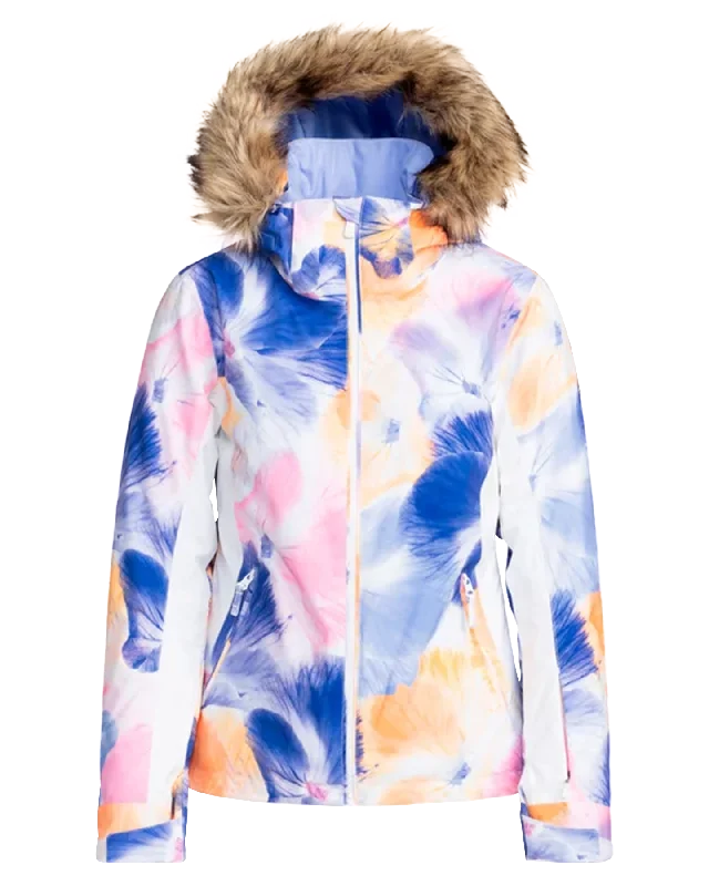 Roxy Women's Jet Ski Technical Snow Jacket - Bright White / Pansy Pansy Collared Crew Neck Turtle Neck