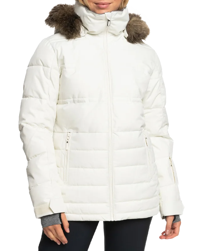 Roxy Women's Quinn Technical Snow Jacket - Egret Mesh Blend Leather Blend Suede Blend