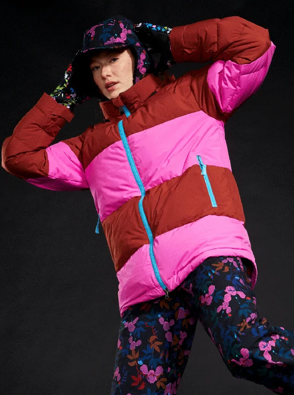 ROWLEY X ROXY Block Puffer Technical Snow Jacket - Burnt Henna Fleece Nylon Spandex