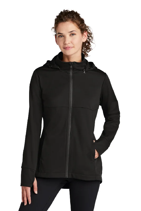 Sport-Tek Womens Wind & Water Resistant Full Zip Soft Shell Hooded Jacket - Deep Black Terry Blend Velvet Blend Canvas Blend