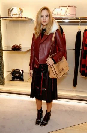 Suki Waterhouse Fur Collar Leather Jacket Faux Fur Fabric Real Fur Fabric Shearling Fabric