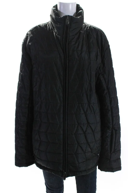 Tumi Womens Mock Neck Full Zipper Long Sleeves Puffer Jacket Black Faux Fur Fabric Real Fur Fabric Shearling Fabric