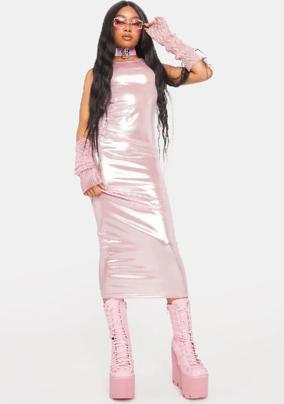 Blush Retro Glam Metallic Maxi Dress Comfortable Fit-and-Flare Maxi Dress