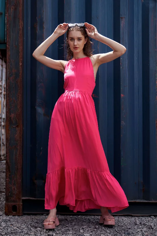 Fiery Rose Backless Maxi Dress Cozy Maxi Dress with Slit