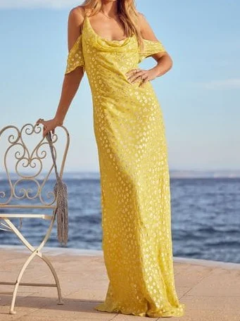 Friends Like These Yellow Cold Shoulder Maxi Dress Trendy V-Neck Maxi Dress