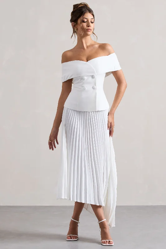 Hattie | White Bardot Tailored Maxi Dress With Plisse Skirt Elegant Lace-Up Maxi Dress