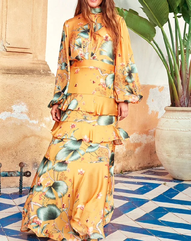 Johanna Ortiz x H&M Floral Print Ochre Maxi Dress Chic Summer Floral Maxi Dress