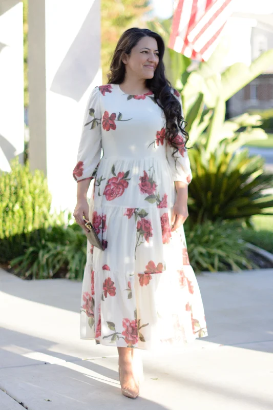 Marbella Ivory Rose Maxi Dress Stylish Boho Chic Maxi Dress