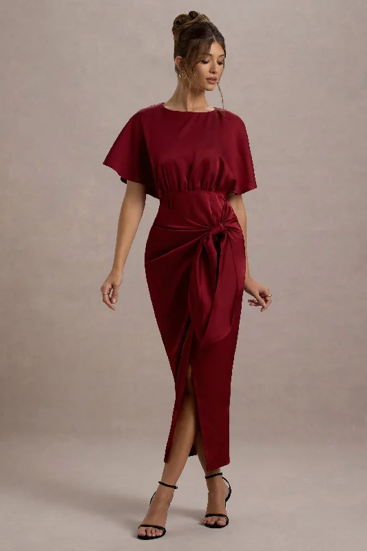 Mika | Port Satin Short-Sleeve Wrap Maxi Dress Stylish Off-Shoulder Maxi Dress