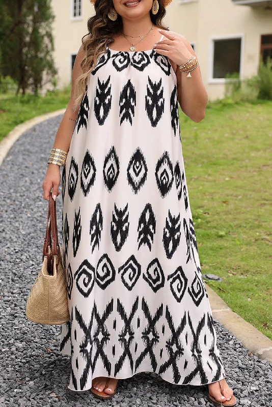 Plus Size Western Print Halter Maxi Dress Comfortable Maxi Dress with Belt