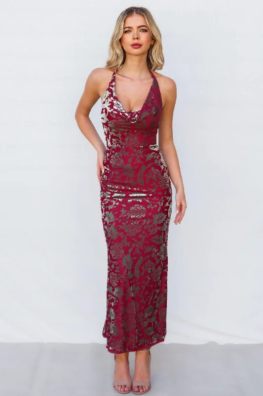 Riley Maxi Dress - Wine Elegant Maxi Dress with Ruffles