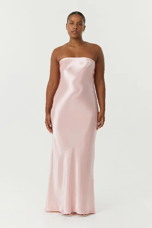 Third Form Satin Tie Back Strapless Maxi Dress - Fairy Floss Comfortable Long-Sleeve Maxi Dress