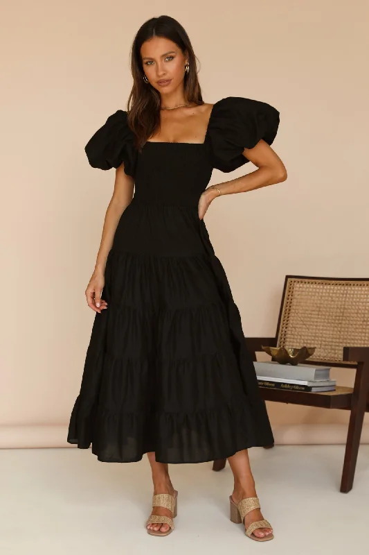 Adela Maxi Dress Black Elegant Pleated Maxi Dress