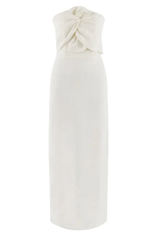 ALAIA WHITE LINEN TWIST MAXI DRESS Trendy Satin Maxi Dress
