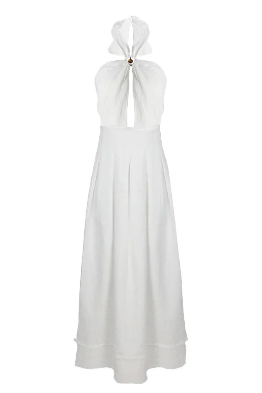 AMBAR HALTERNECK PLEATED MAXI DRESS Comfortable Satin Maxi Dress