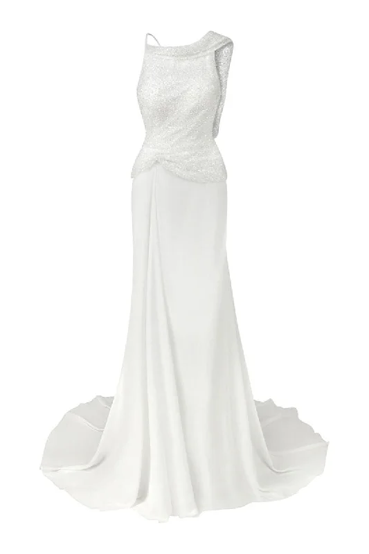 ANNA WHITE DRAPED MAXI DRESS Stylish Maxi Dress with Frills