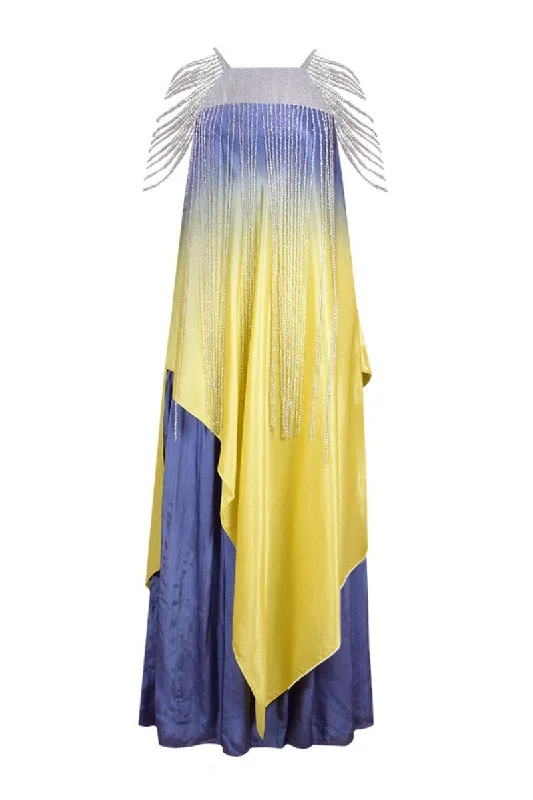 ASYMMETRIC SEQUIN DRAPED MAXI DRESS Cozy Open-Back Maxi Dress