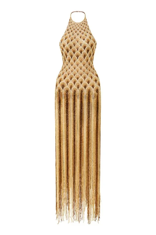 AURORA OVERALL BEADED MAXI DRESS Fashionable Sleeveless Maxi Dress