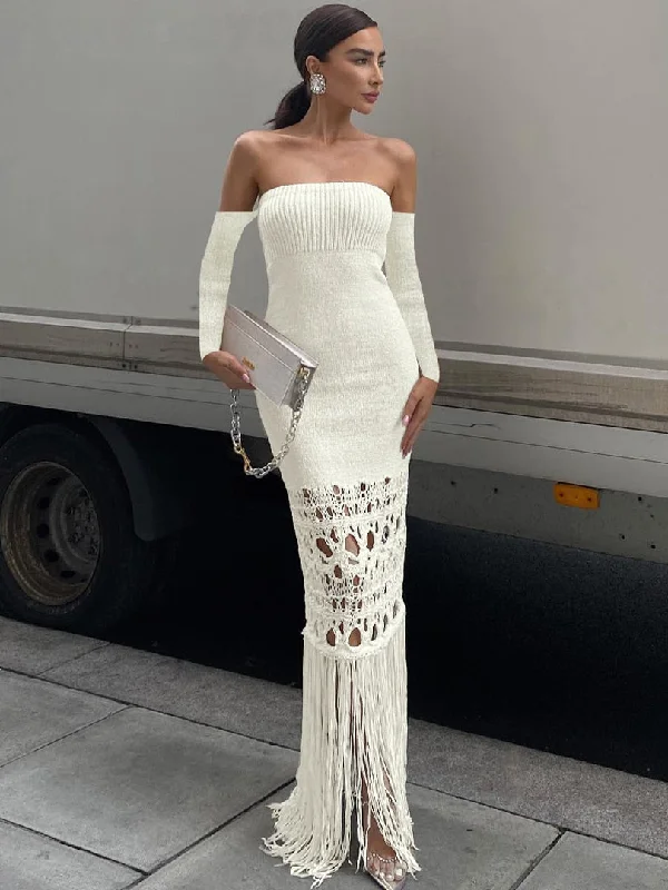Autumn Knitted Tassel Y2K Clothes Long Sleeve Backless Tube Bodycon Maxi Dress For Women Club Party Elegant Outfits Trendy V-Neck Maxi Dress Autumn Knitted Tassel Y2K Clothes Long Sleeve Backless Tube Bodycon Maxi Dress For Women Club Party Elegant Outfits Trendy V-Neck Maxi Dress