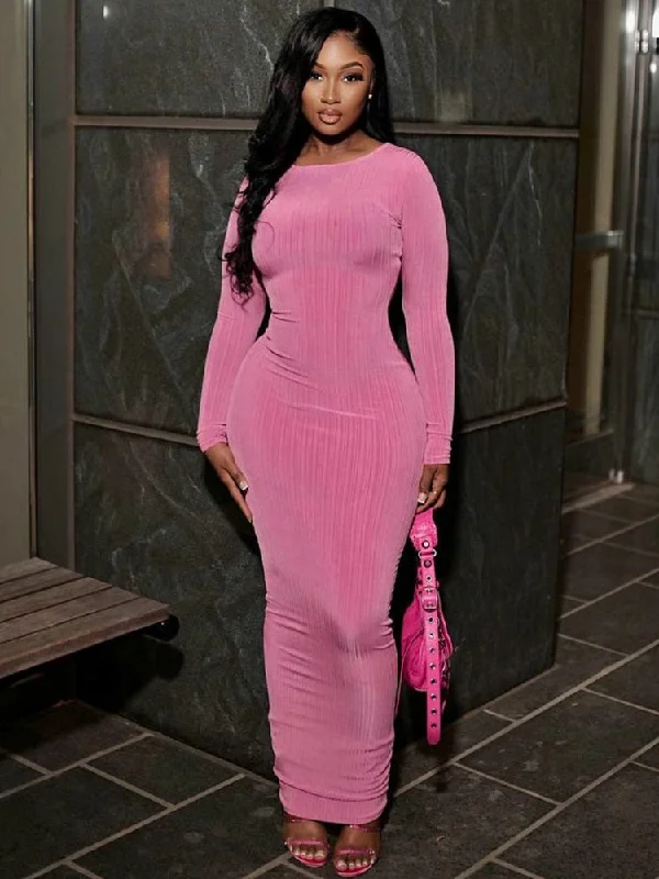 Autumn Y2K Clothes Long Sleeve O-Neck Bodycon Maxi Dresses For Women Club Party Streetwear Elegant Solid Outfits Classic Black Maxi Dress Autumn Y2K Clothes Long Sleeve O-Neck Bodycon Maxi Dresses For Women Club Party Streetwear Elegant Solid Outfits Classic Black Maxi Dress