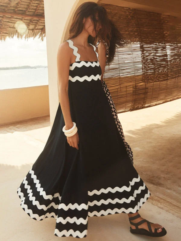 Blue Zone Planet | Ava's Strappy Printed Maxi Dress with Wavy Edge Detail Elegant Lace-Up Maxi Dress Blue Zone Planet | Ava's Strappy Printed Maxi Dress with Wavy Edge Detail Elegant Lace-Up Maxi Dress
