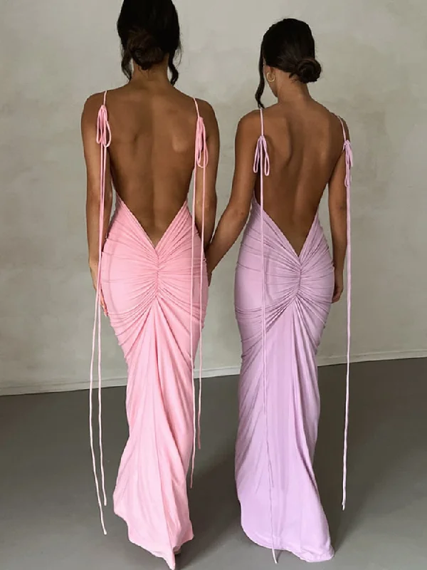 Backless Ruched Sexy Maxi Dress For Women Robe Hot Summer Spaghetti Strap Sleeveless Bodycon Party Long Dress Vestidos Stylish Longline Maxi Dress Backless Ruched Sexy Maxi Dress For Women Robe Hot Summer Spaghetti Strap Sleeveless Bodycon Party Long Dress Vestidos Stylish Longline Maxi Dress