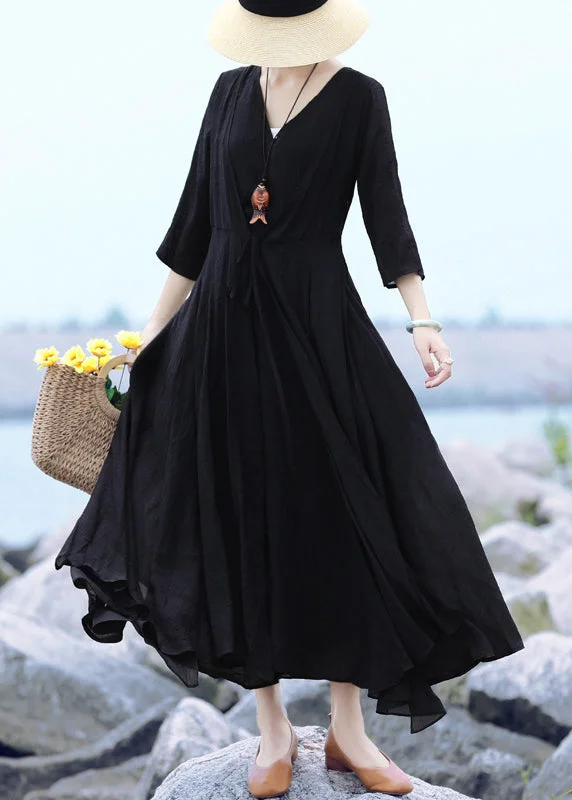 Beautiful Black V Neck Asymmetrical Design Maxi Dresses Summer Fashionable Off-Shoulder Maxi Dress Beautiful Black V Neck Asymmetrical Design Maxi Dresses Summer Fashionable Off-Shoulder Maxi Dress